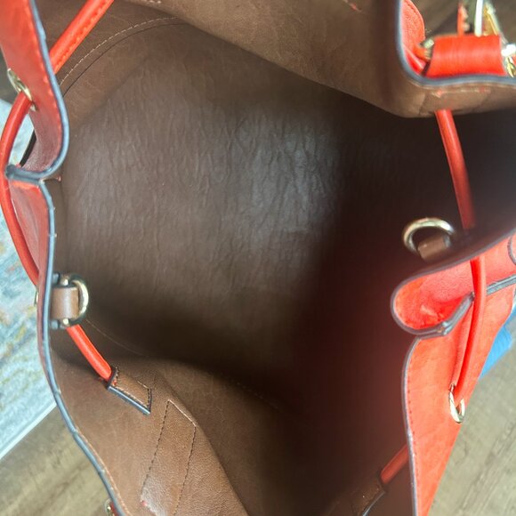 Calvin Klein Purse, Reversible Leather Look Orange Purse Shoulder Bag Drawstring - Picture 9 of 9